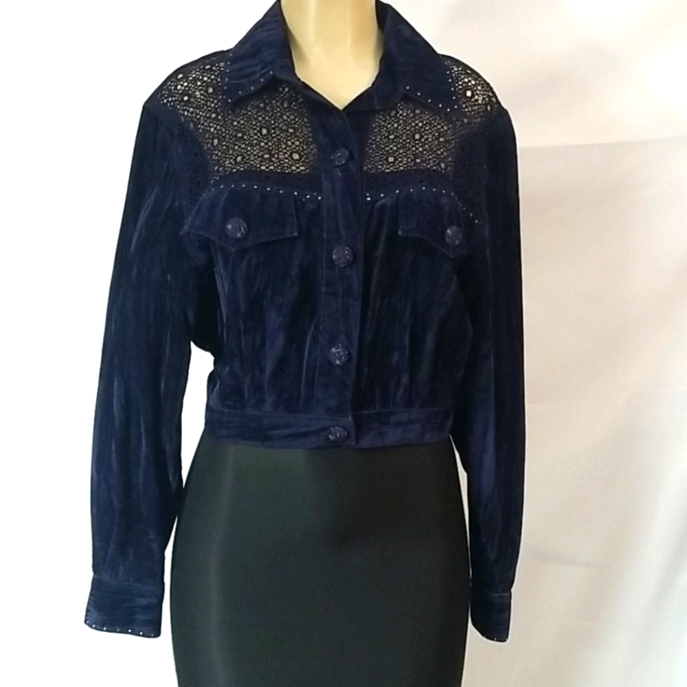 LORRAINE WARDY NAVY VELVET JACKET SIZE SML